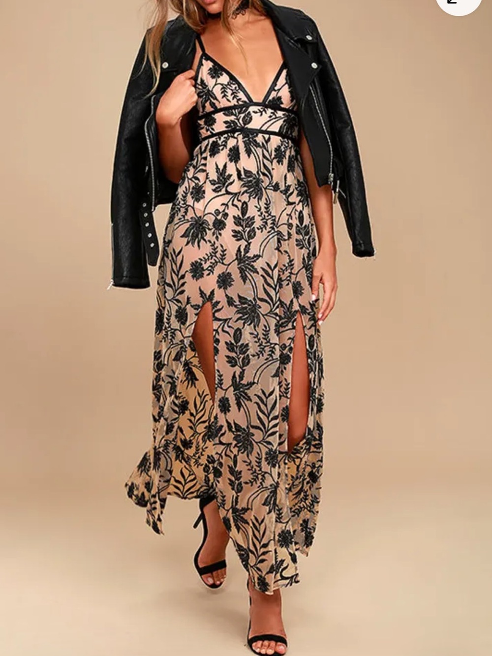 Somedays Lovin Nude Maxi Dress with Black Floral Lace